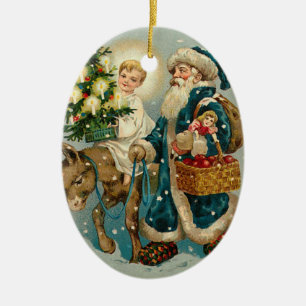 Vintage Santa Claus em ornamentos Azuis