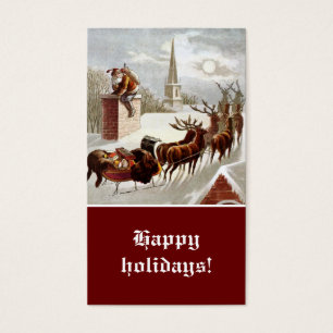 Vintage Santa Claus Reindeer Sleigh etiqueta de pr