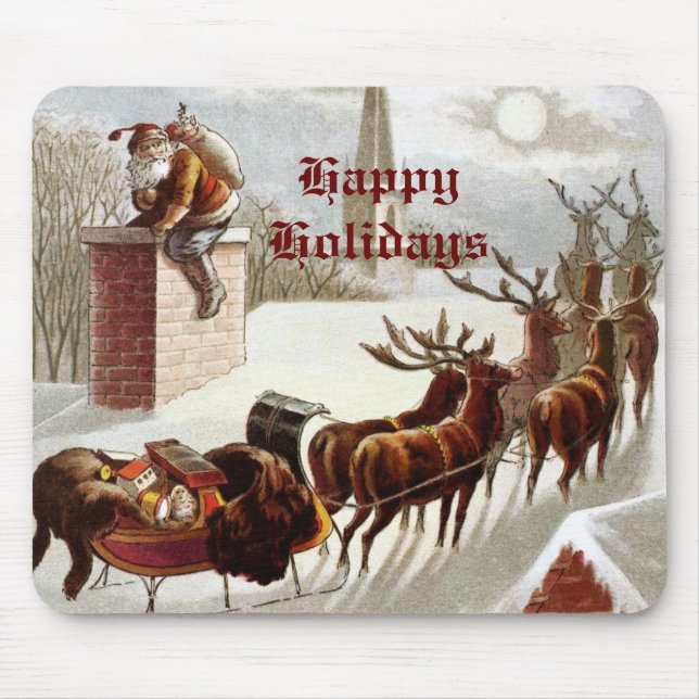 Vintage Santa Claus Reindeer Sleigh mousepad (Frente)