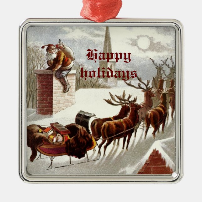 Vintage Santa Claus Reindeer Sleigh ornamentos (Frente)