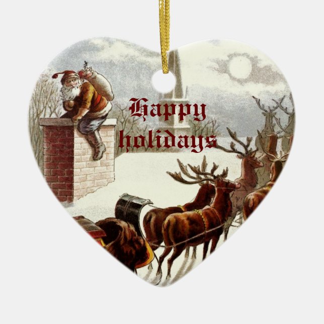 Vintage Santa Claus Reindeer Sleigh ornamentos (Frente)