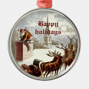 Vintage Santa Claus Reindeer Sleigh ornamentos