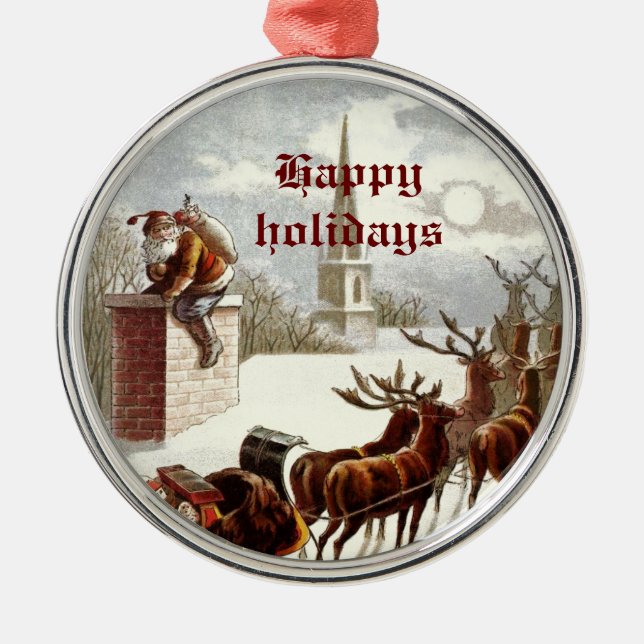 Vintage Santa Claus Reindeer Sleigh ornamentos (Frente)