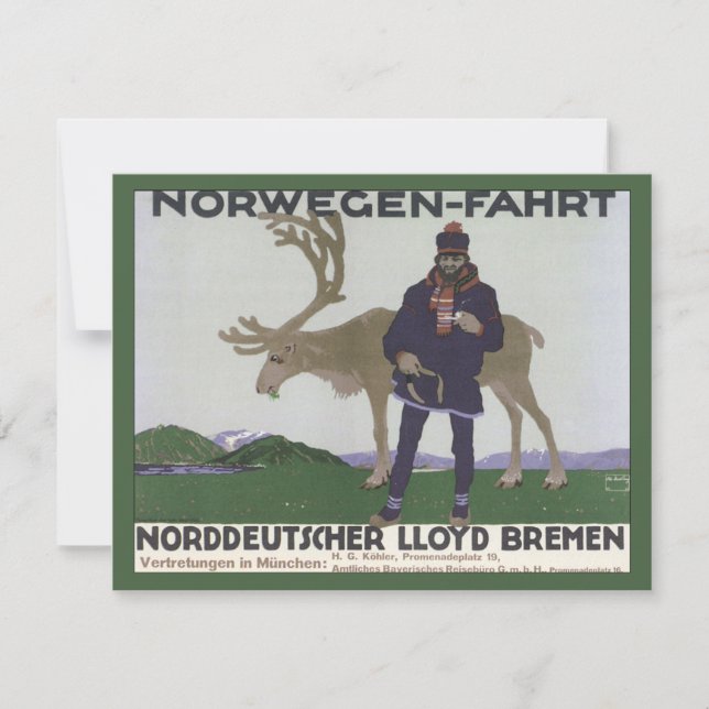 Vintage Scandinavian Viagem para Norway Man Reinde (Frente)