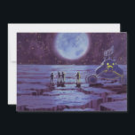 Vintage Science Ficting Earth Rover Aliens na Lua<br><div class="desc">Ilustração vintage de aliens futuristas e robôs de ficção científica apresentando um clássico design de quadrinhos de 50. Design de ficção científica retrô com astronautas alienígenas em um planeta estrangeiro com veículo espacial, lunar ou lua e olhando para a Terra e o espaço exterior e acenando. Um céu escuro com...</div>