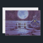 Vintage Science Ficting Earth Rover Aliens na Lua<br><div class="desc">Ilustração vintage de aliens futuristas e robôs de ficção científica apresentando um clássico design de quadrinhos de 50. Design de ficção científica retrô com astronautas alienígenas em um planeta estrangeiro com veículo espacial, lunar ou lua e olhando para a Terra e o espaço exterior e acenando. Um céu escuro com...</div>