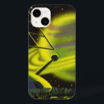 Vintage Science Fiction Neon Green Planet w Rings<br><div class="desc">Ilustração vintage: planetas futuristas de ficção científica e imagem espacial. Uma estação espacial com aliens astronautas numa lua com vista a um grande planeta verde neon com anéis. Um clássico design de quadrinhos retrô de ficção científica.</div>