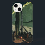 Vintage Science Fiction, Rocket on Foreign Planet<br><div class="desc">Ilustração de safra futurista e planetas Imagem de ficção científica apresentando uma espaçonave se preparando para explodir. Os astronautas estão preparando o foguete para uma missão espacial. Um 50 de quadrinhos retrô clássico e design de ficção científica de transporte.</div>