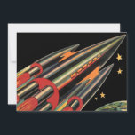 Vintage Science Fiction Roket Ship by Space Stars<br><div class="desc">Ilustração de safra futurista e imagem de ficção científica de planetas. Um clássico design de ficção científica em quadrinhos retrô,  do futuro,  com um viagem e um foguete de transporte viajando pelo espaço através das estrelas e da lua no caminho de volta à Terra.</div>