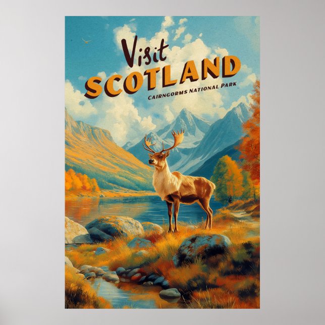 Vintage Scotland Cairngorms Reindeer Poster (Frente)