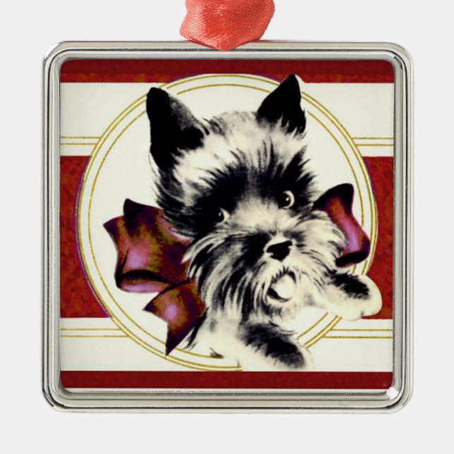Vintage Scottie Scottish Terrier em ornamento verm (Frente)