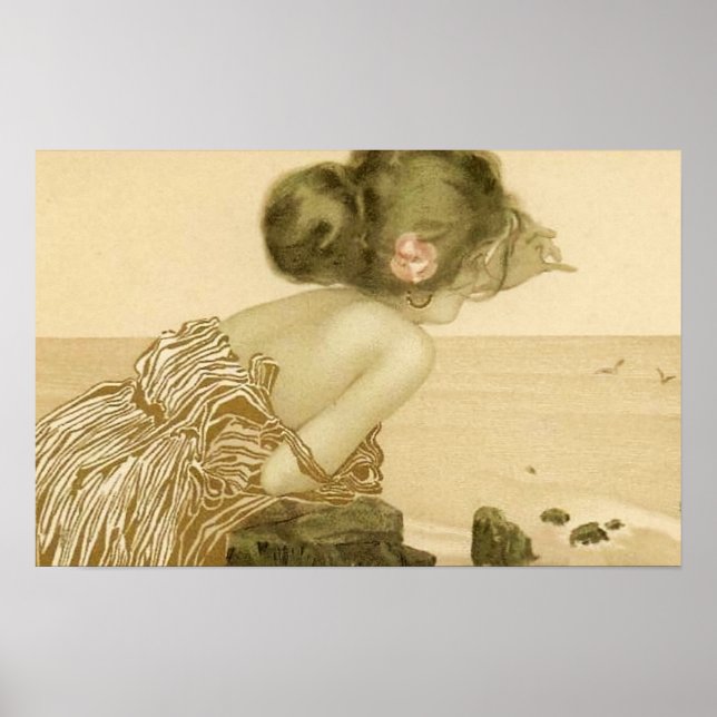 Vintage Sea Girl Com Poster Rosa Rosa Rosa (Frente)