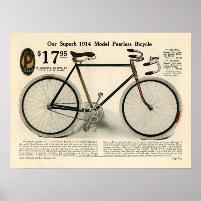 Vintage Sears 1914 Bicicleta Sem Peer E Poster de  (Frente)