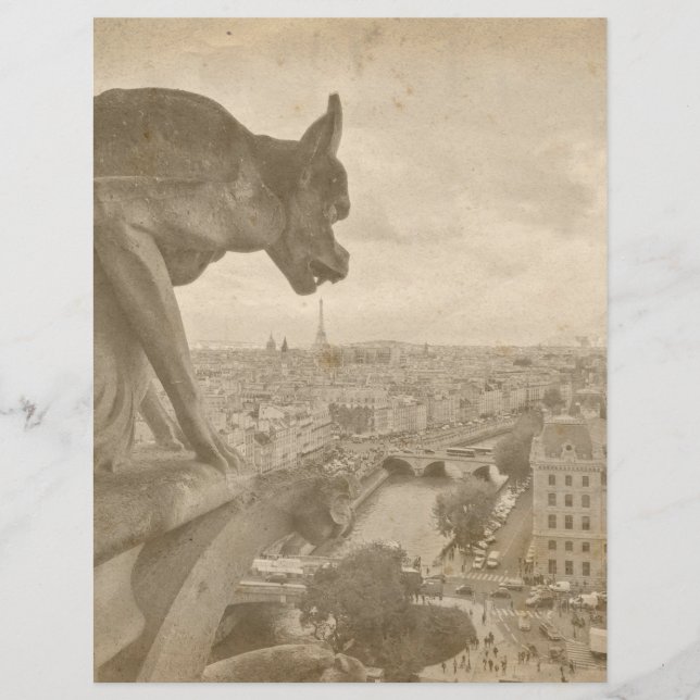 Vintage Sepia Paris Gargoyle - Papel Escrapbook (Frente)