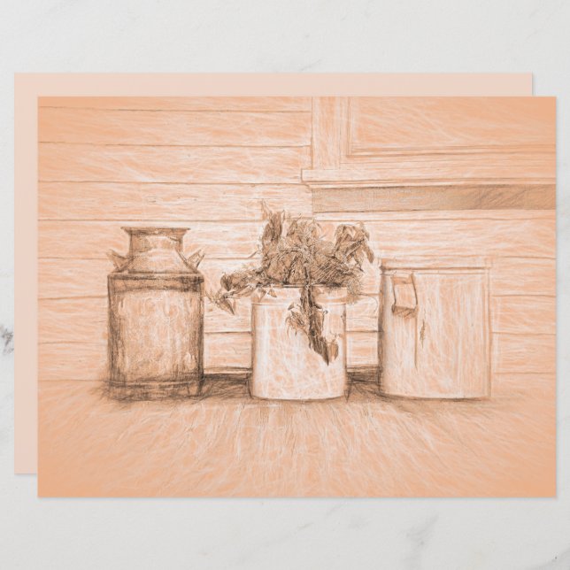 Vintage Sepia Rustic Sketart Country Jugs (Frente/Verso)