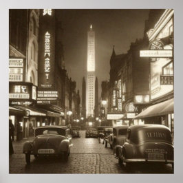 Vintage Sepia Scene 1930 car Fantasy 2 Poster