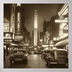 Vintage Sepia Scene 1930 car Fantasy 2 Poster