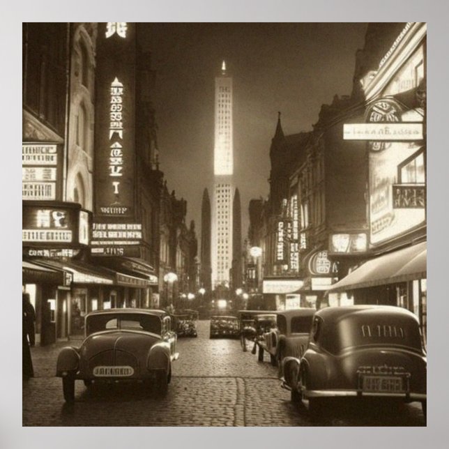 Vintage Sepia Scene 1930 car Fantasy 2 Poster (Frente)