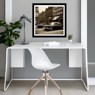 Vintage Sepia Scene 1940s Carro Fantasy Poster