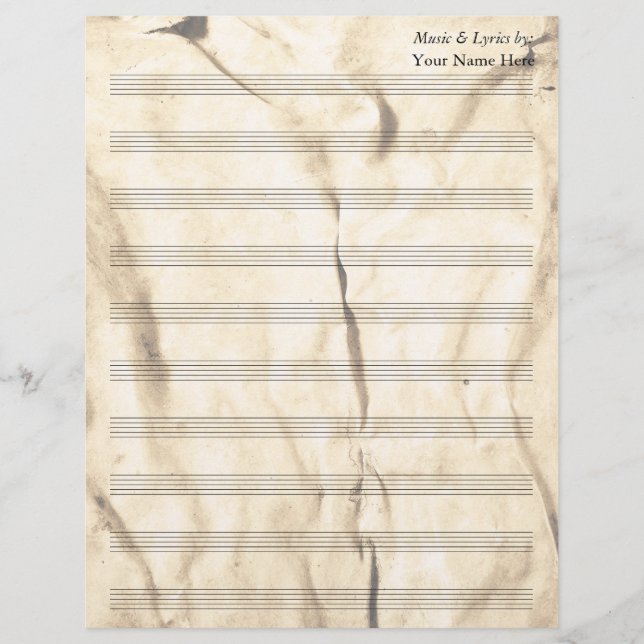 Vintage Sepia Wrinkled Vazio Sheet Music 10 Stave (Frente)