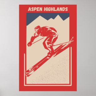 Vintage Ski Poster Colorado Resort Aspen Highlands