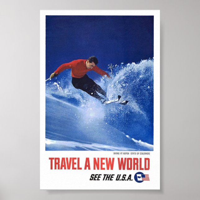 Vintage Skiing Aspen Colorado Poster de viagens Ar (Frente)