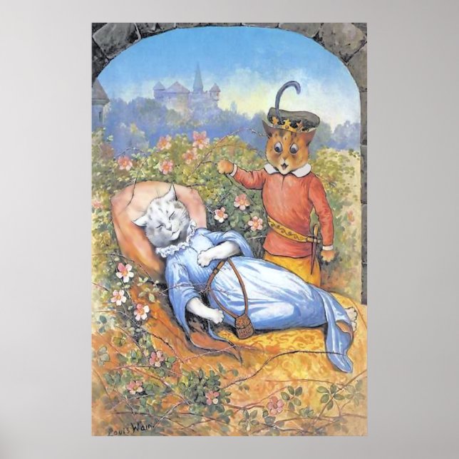 Vintage Sleeping Beauty Cat Poster (Frente)
