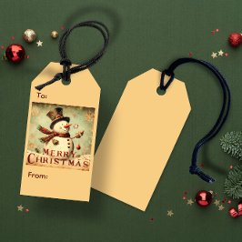 Vintage Snowman - Etiqueta de presente de Natal fe