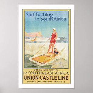 Vintage South Africa Surfing Poster de viagens
