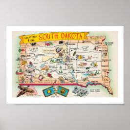 Vintage South Dakota Map Impressão