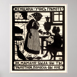 Vintage Soviética aprende a ler Poster