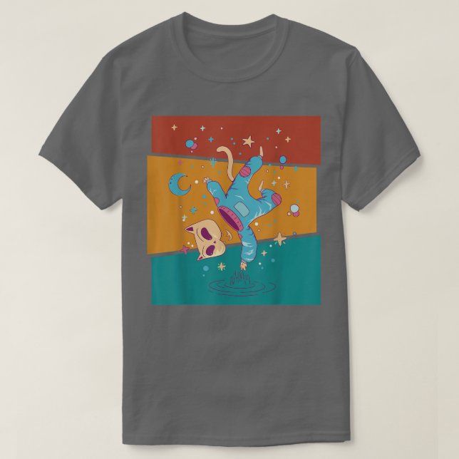 Vintage Space Cat Astronauta T-Shirt (Frente do Design)