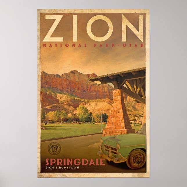 Vintage Springdale Zion's Hometown Poster de viage (Frente)