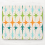 Vintage Starbursts geométrico Mousepad<br><div class="desc">Vintage. Geometrics. Starbursts. Se você ama algumas daquelas palavras, este vintage retro Starbursts geométrico Mousepad é para você. Características deste design moderno do meio século um fundo de creme com fileiras da turquesa, do verde limão, da laranja, e dos starbursts da cerceta. Este design da modificação emparelha-se belamente com o...</div>
