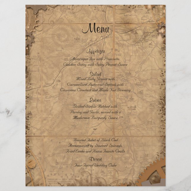 Vintage Steampunk Bride Wedde Menu (Frente)