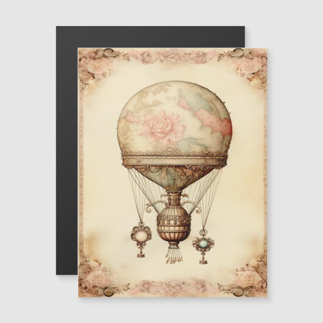 Vintage Steampunk Floral Hot Air Balloon (Frente/Verso)
