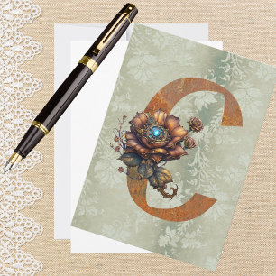 Vintage Steampunk Floral - Letra C Cartões de Nota