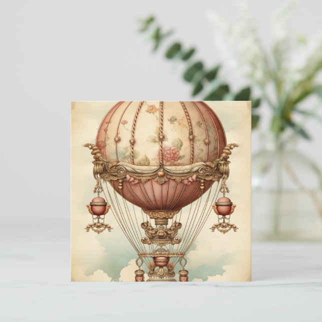 Vintage Steampunk Pink Air Balloon (Em pé/Frente)