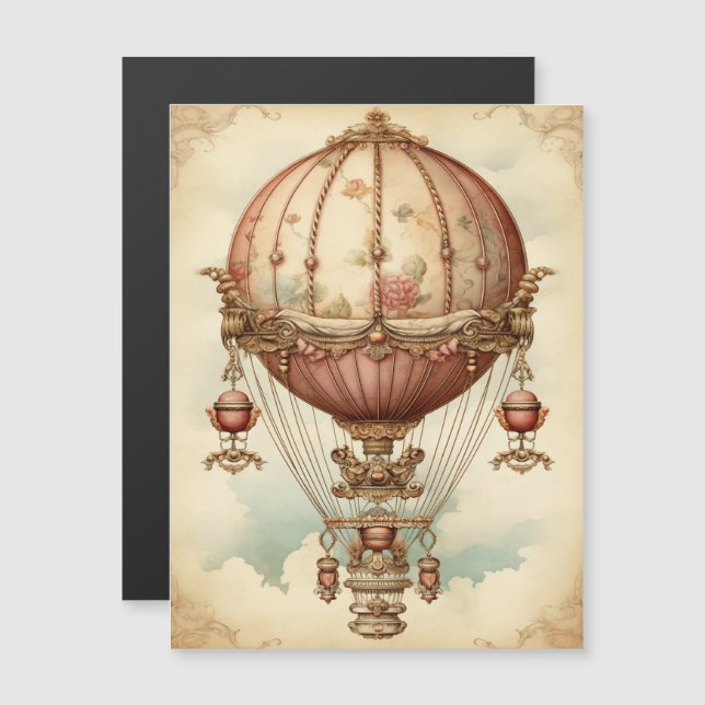 Vintage Steampunk Pink Air Balloon (Frente/Verso)