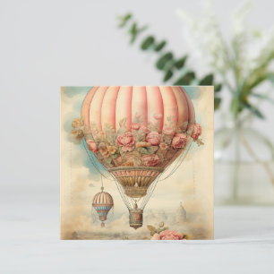 Vintage Steampunk Pink Floral Hot Air Balloon