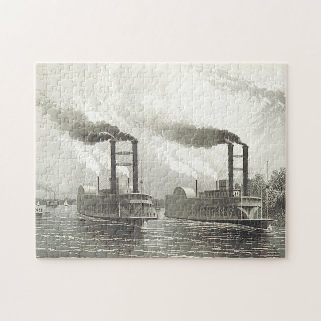 Vintage Steamships num rio Quebra-cabeça (Horizontal)