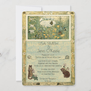 Vintage Storybook Kitten Convite para Casamento