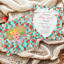 Vintage Strawberry Birthday Convite Com Foto