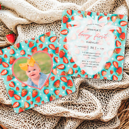 Vintage Strawberry Birthday Convite Com Foto