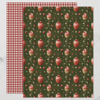 Vintage Strawberry Cupcakes Scrapbook Paper