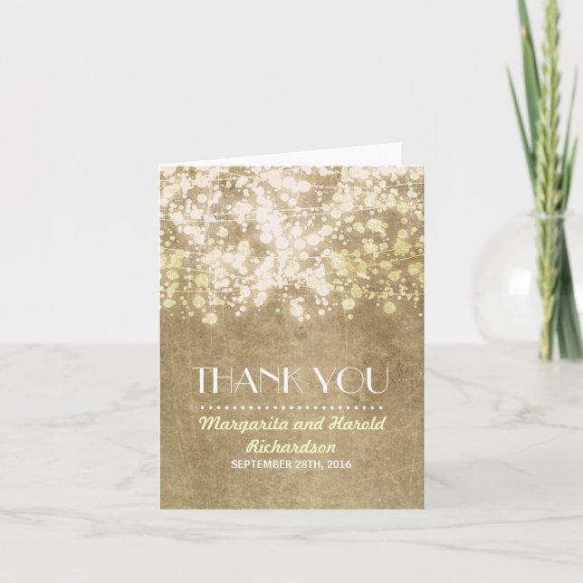 vintage string luzes casamento obrigado cartões (Frente)