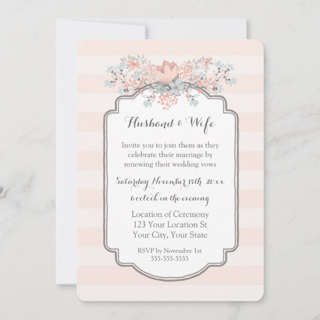 Vintage Stripes Casamento Vow Renewation Convite (Verso)