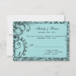 Vintage style aqua blue floral casamento RSVP