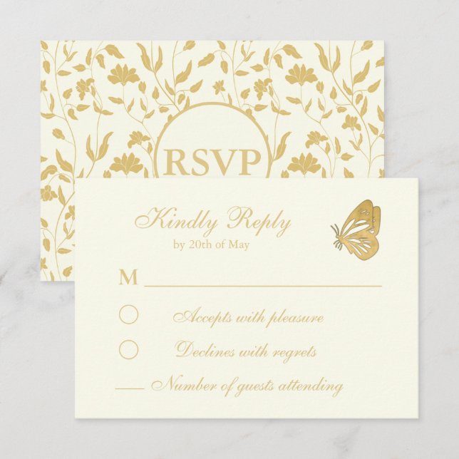 Vintage style Floral Cream RSVP Card (Frente/Verso)
