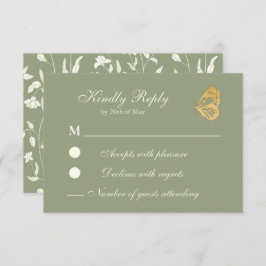 Vintage style Floral Sage and creme RSVP Card